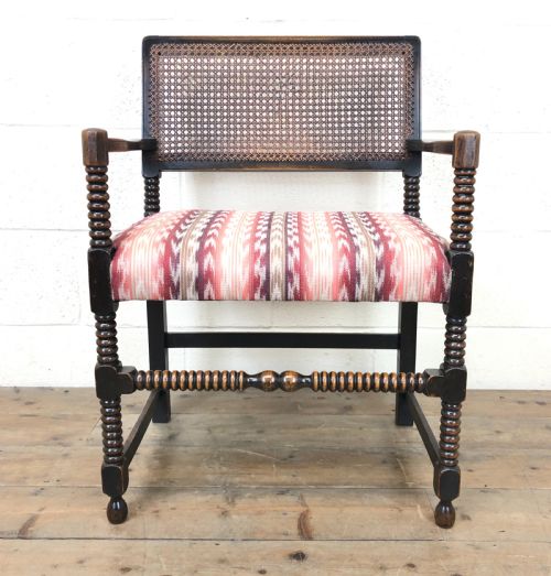 Antique Upholstered Rattan Chair