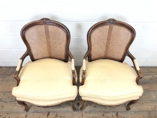 fig 1. Upholstered Pair of French Cane Chairs
