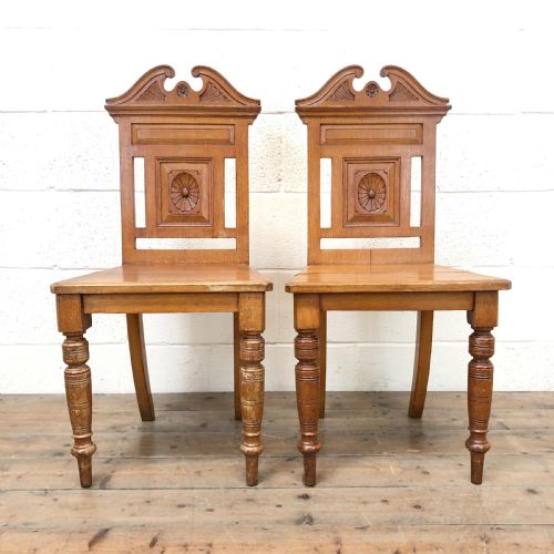 Antique Pair of Carved Oak Chairs