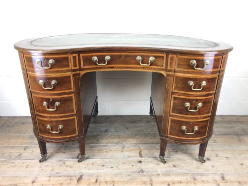 Edwardian Inlaid Mahogany Kidney Shaped Kneehole Desk