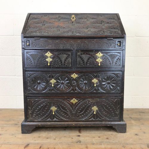 Antique Carved Oak Bureau