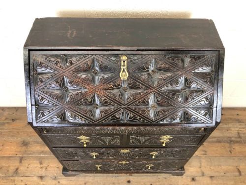 fig 1. Antique Carved Oak Bureau
