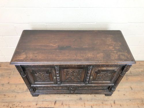 fig 2. Large Oak Mule Chest Cupboard with Carvings