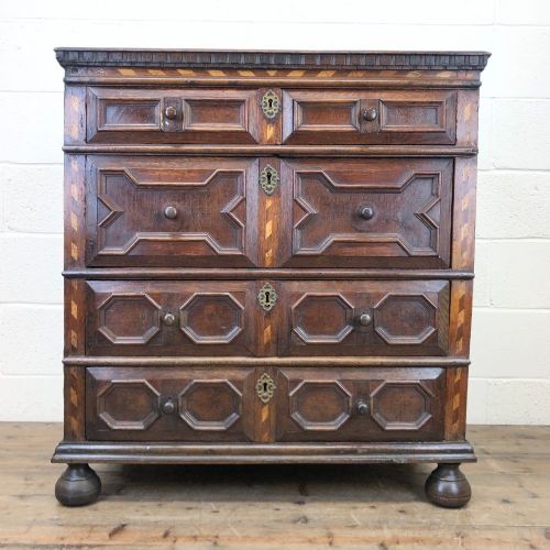 Antique Geometric Oak Chest of Drawers