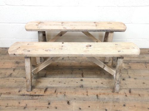 fig 1. Pair of Antique Rustic Pine Benches