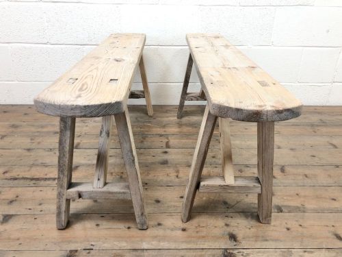 fig 2. Pair of Antique Rustic Pine Benches