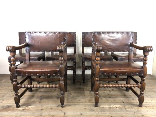 fig 1. Set of Six Oak and Leather Dining Chairs