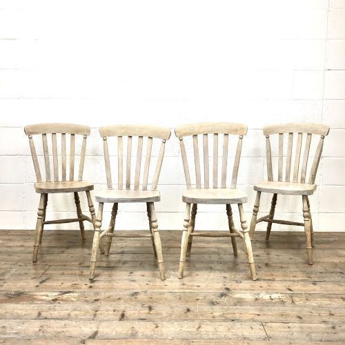 Set of Four Antique Beech and Elm Farmhouse Dining Chairs