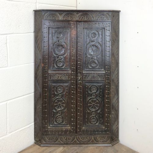 Antique Carved Oak Corner Cupboard