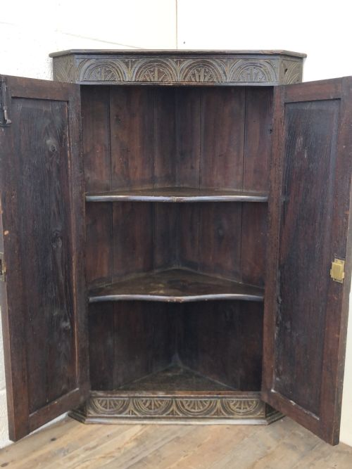 fig 2. Antique Carved Oak Corner Cupboard