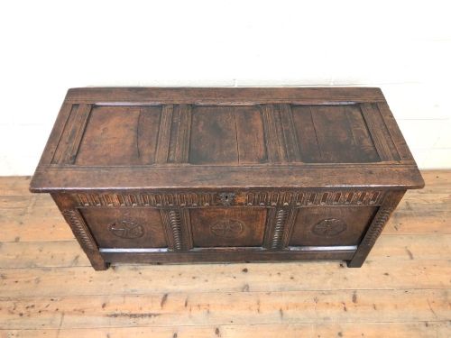 fig 1. 18th Century Carved Oak Blanket Box