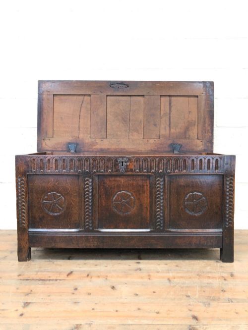 fig 2. 18th Century Carved Oak Blanket Box