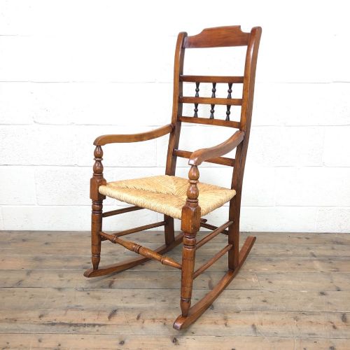 19th Century Rush Seat Rocking Armchair