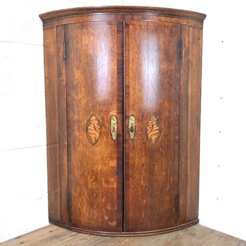 Antique Oak Bow Front Corner Cupboard