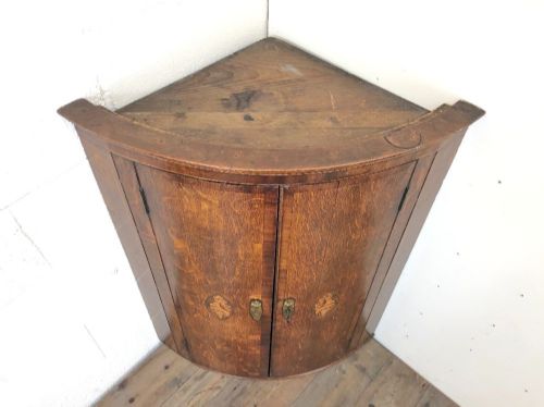 fig 1. Antique Oak Bow Front Corner Cupboard