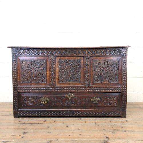 18th Century Carved Oak Mule Chest