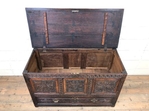 fig 2. 18th Century Carved Oak Mule Chest