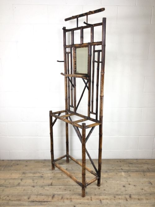 Victorian Antique Bamboo Mirrored Hall Stand