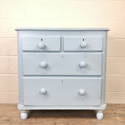 Small Victorian Blue Pine Painted Chest of Drawers