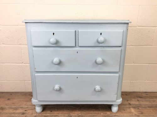 fig 1. Small Victorian Blue Pine Painted Chest of Drawers