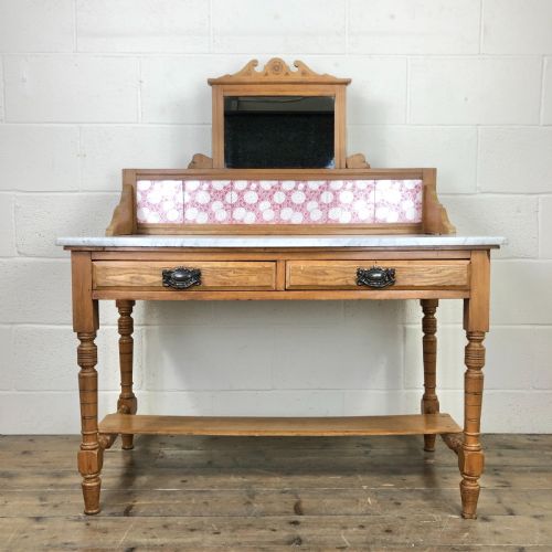 Victorian Pine Washstand with Marble Top