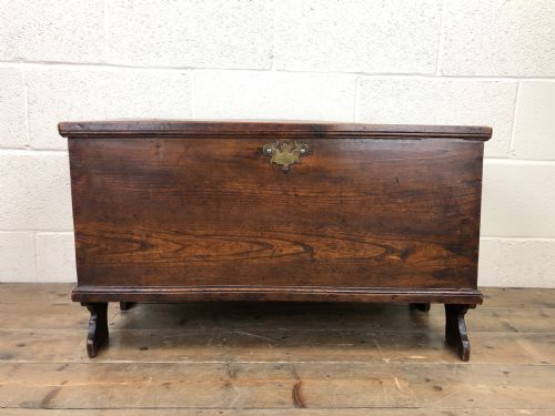 Small Antique 18th Century Elm Six Plank Coffer Chest