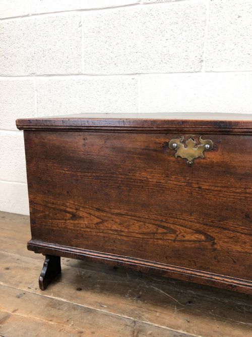 fig 1. Small Antique 18th Century Elm Six Plank Coffer Chest