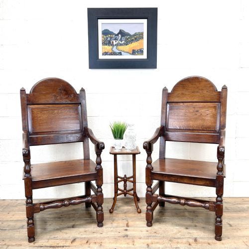Pair of Antique Oak Throne Chairs
