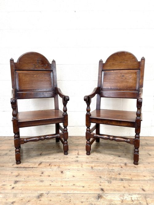 fig 1. Pair of Antique Oak Throne Chairs