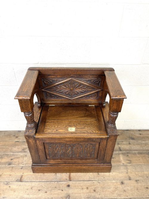 fig 2. Early 20th Century Antique Carved Oak Hall Seat