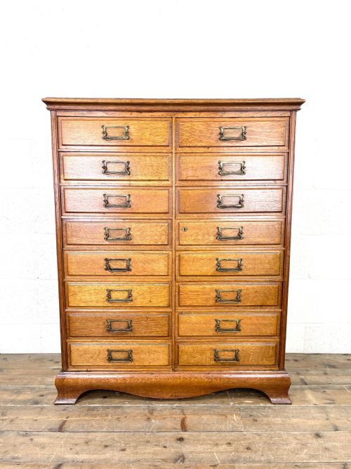 fig 1. Antique Oak Bank of Drawers or Filing Cabinet