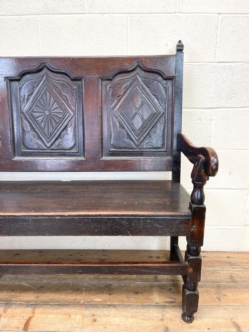 fig 2. Antique Carved Oak Settle Bench