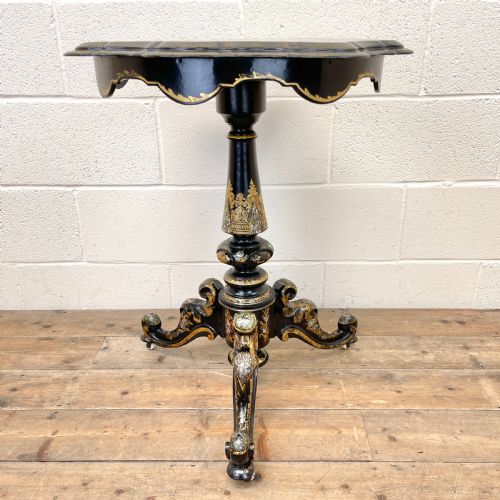 Antique Lacquered and Inlaid Chess Table