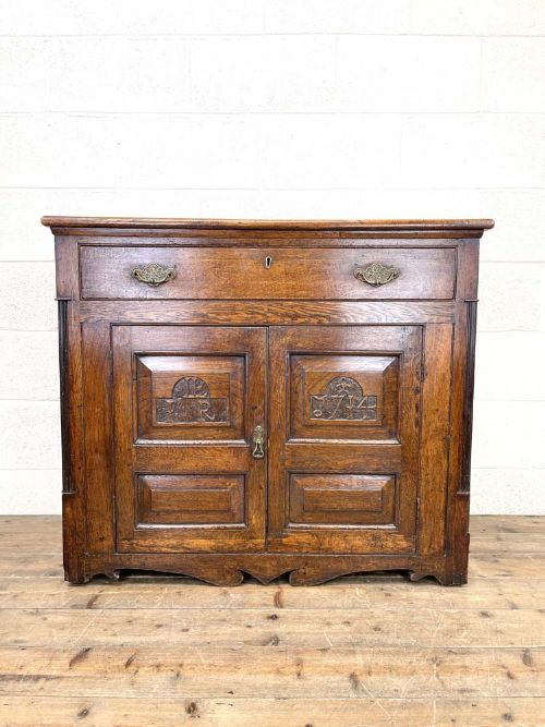 Antique Oak Side Cupboard with Drawer