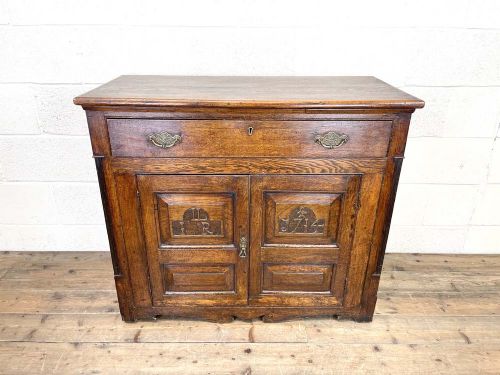 fig 1. Antique Oak Side Cupboard with Drawer