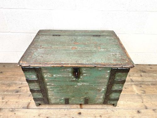 fig 1. Distressed Painted Metal Bound Trunk
