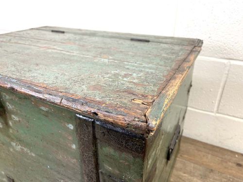 fig 2. Distressed Painted Metal Bound Trunk