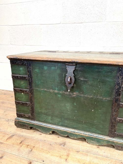 fig 2. Large Distressed Painted Metal Bound Trunk