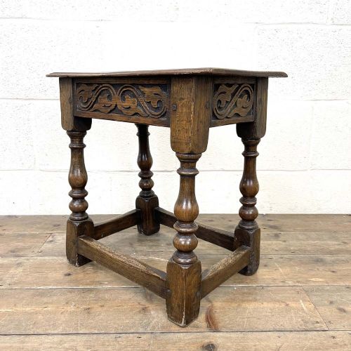 Antique Carved Oak Joint Stool