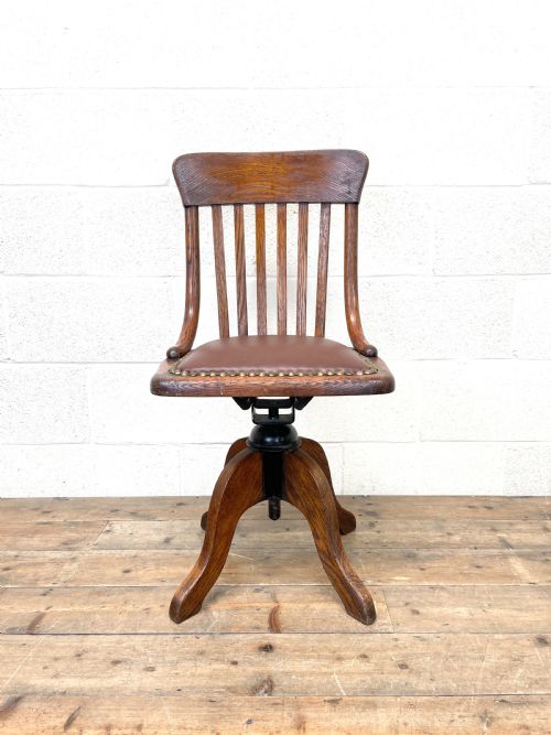 fig 1. Early 20th Century Antique Oak Swivel Desk Chair