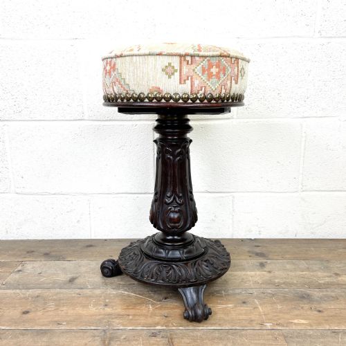 Victorian Carved Mahogany Piano Stool