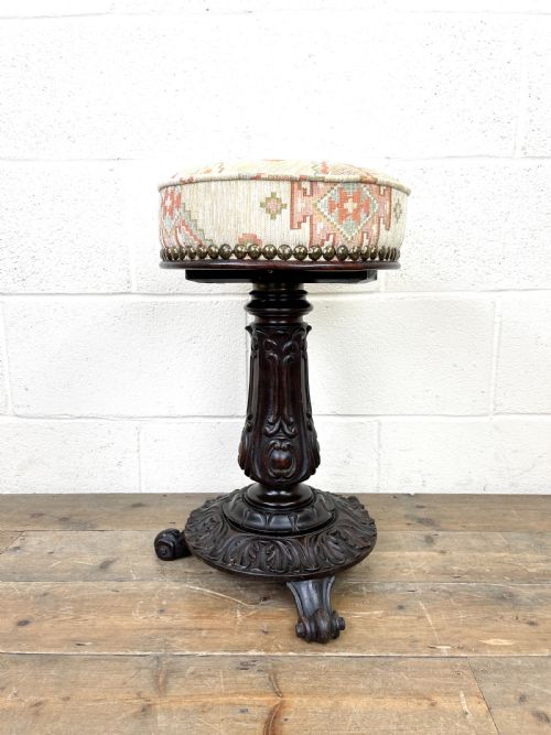 fig 1. Victorian Carved Mahogany Piano Stool