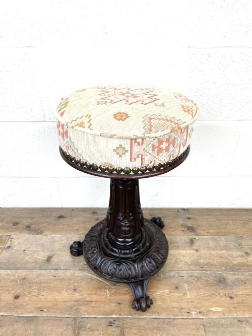fig 2. Victorian Carved Mahogany Piano Stool