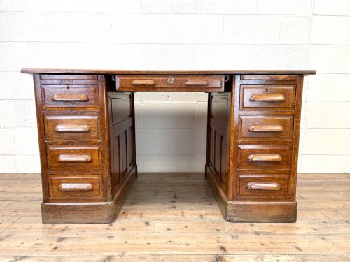 Antique Oak Pedestal Desk