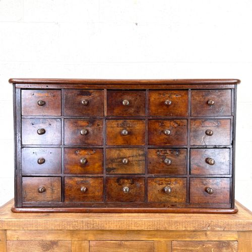 Antique Wooden Bank of Drawers