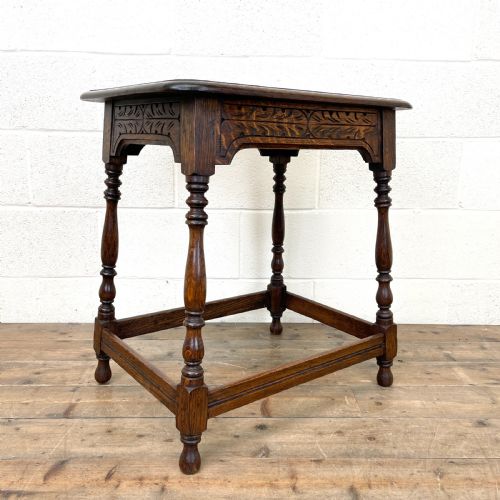 Early 20th Century Antique Oak Carved Side Table