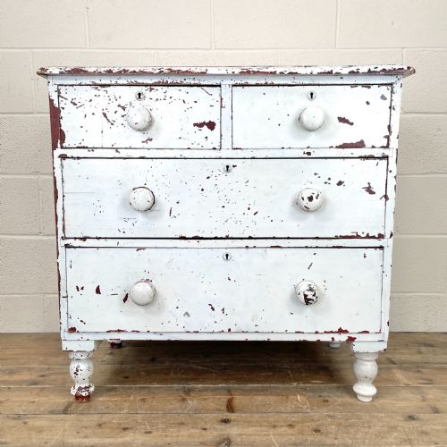 Small Distressed White Painted Victorian Chest of Drawers