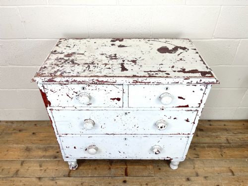 fig 2. Small Distressed White Painted Victorian Chest of Drawers