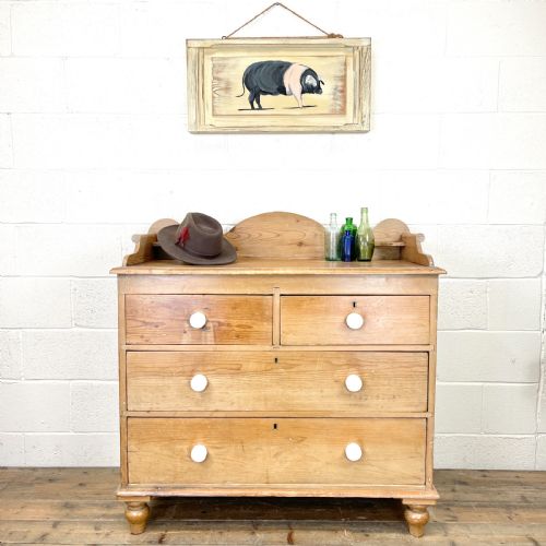 fig 1. Antique Pine Chest of Drawers with Gallery Back