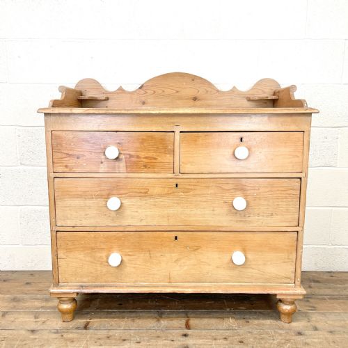 Antique Pine Chest of Drawers with Gallery Back
